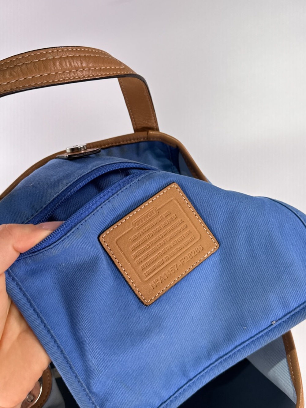 Coach Hadley Duffle Tote F28286 Twill Leather Brilliant Blue Large - Picture 8 of 16